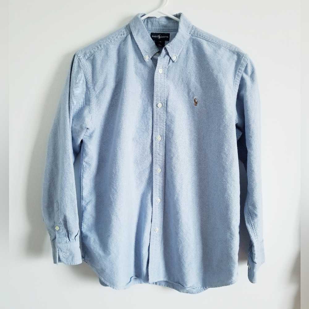 Polo by Ralph Button Down Oxford  Blue Shirt Sz 18 Years Old